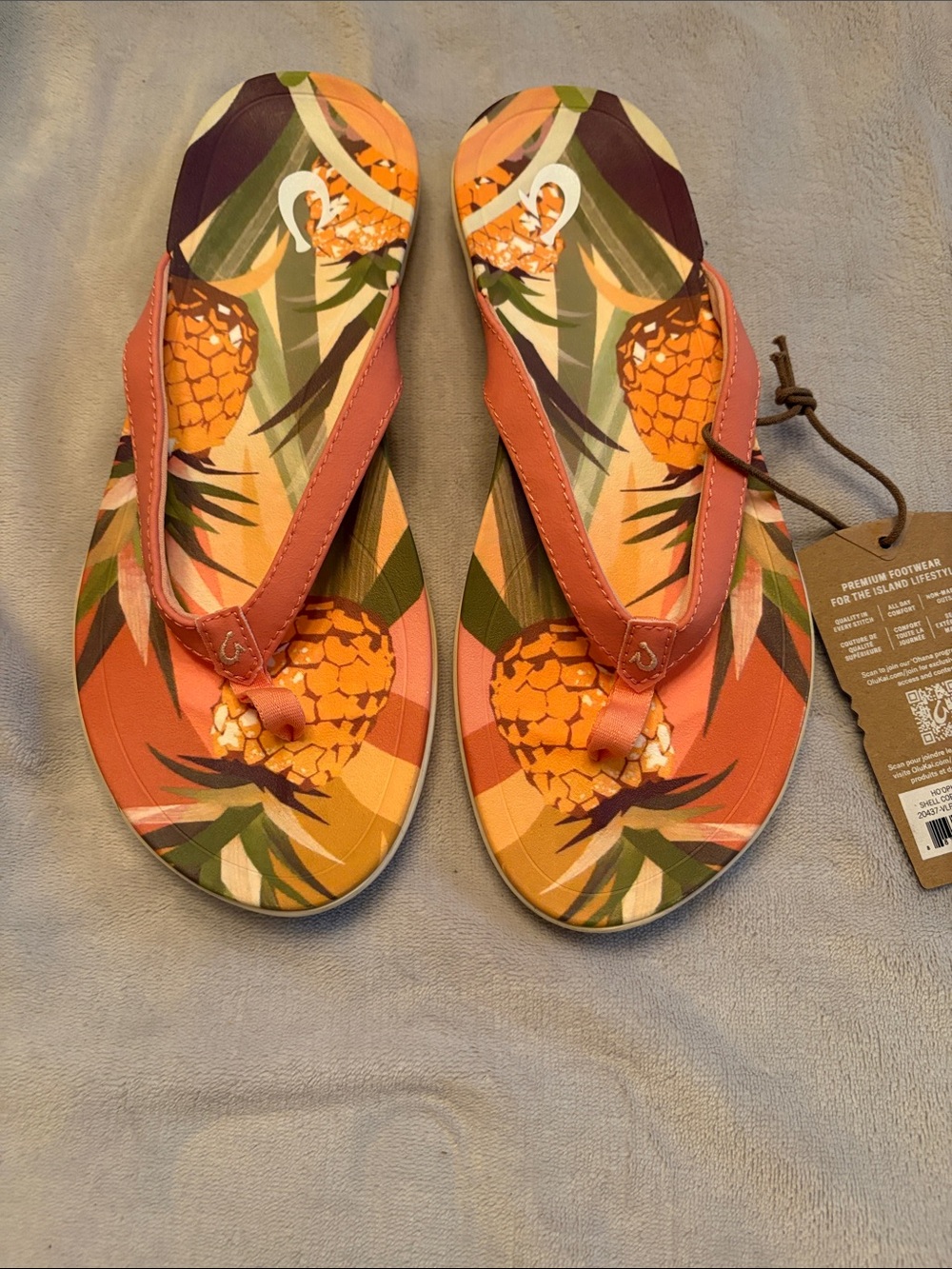 OluKai Pineapple Print Coral Strap Flip Flop Sandals